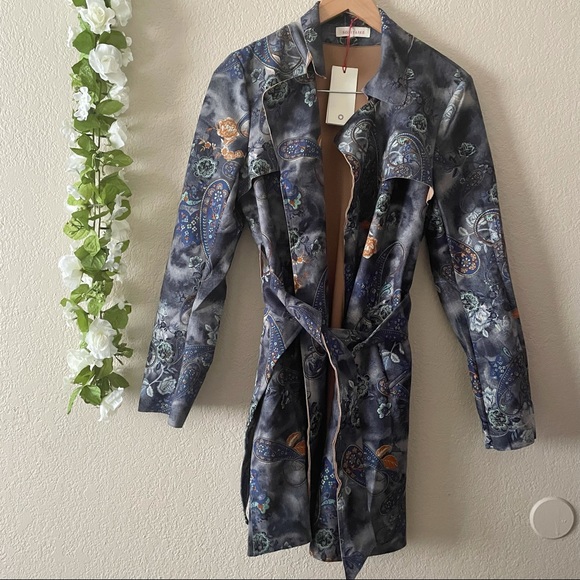 Anthropologie Solitaire Faux Suede Floral Paisley Trench Coat - Picture 4 of 11